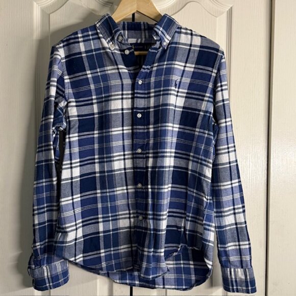 POLO by Ralph Lauren Long Sleeve Flannel Men Shirt 100% Cotton Plaid Large - Picture 1 of 8